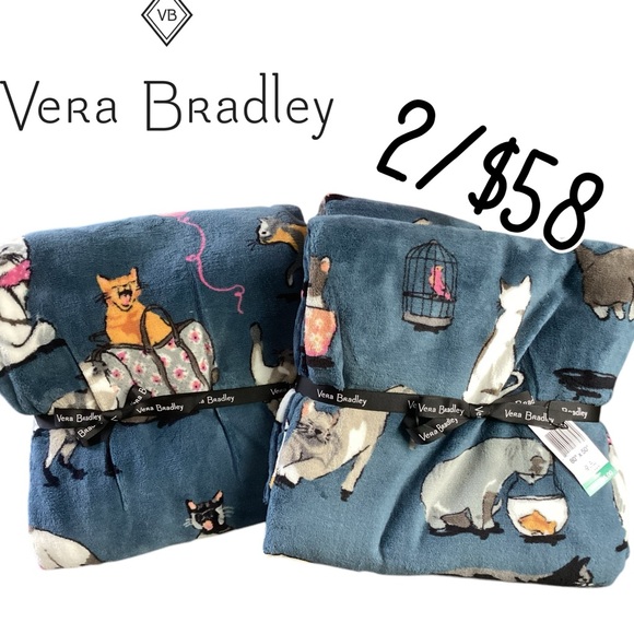 Vera Bradley Other - 🐈Vera Bradley 2 Throw BUNDLE Cats NWT  50”x80